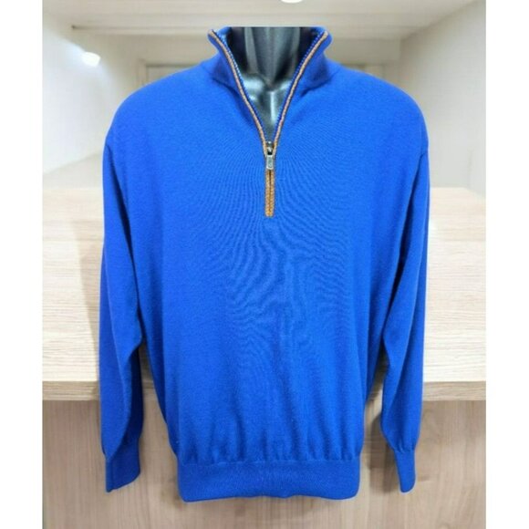Orvis Mens Medium Blue Quarter-Zip Sweater - Picture 1 of 8